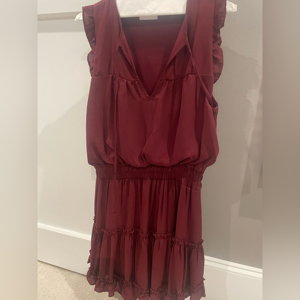 Adrienne Burgundy Ruffle Dress
